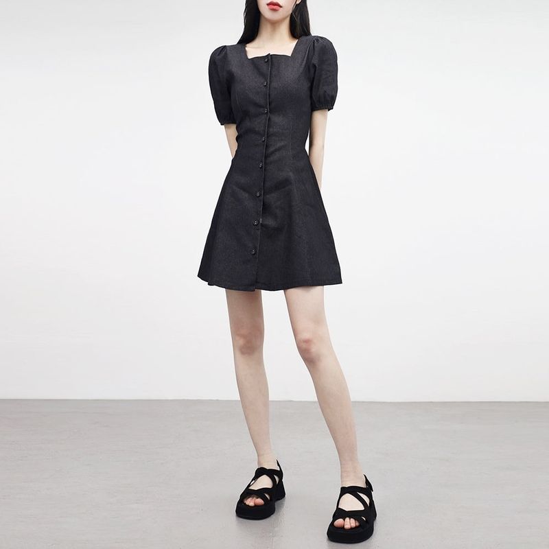 Clony Puff Raw Denim Dress