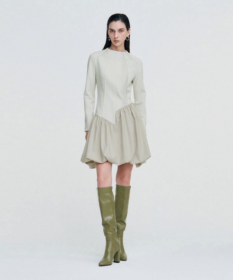 Raw Edge Balloon Dress _ IVORY