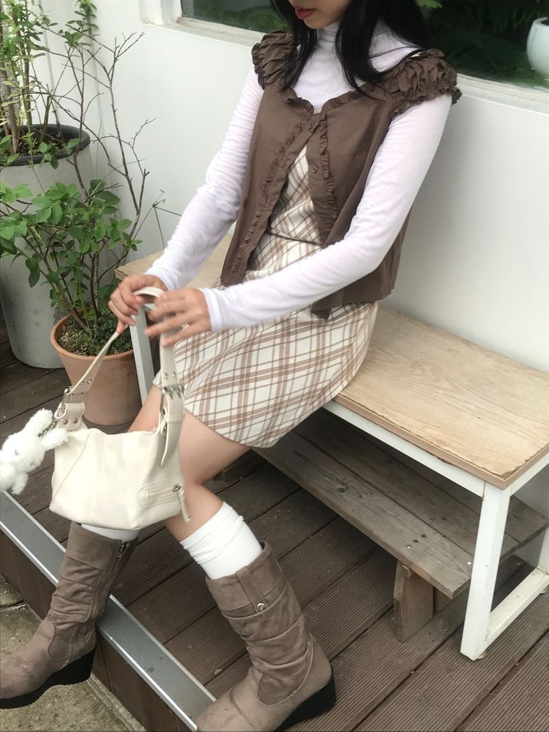 Layered romantic checkered bustier dress