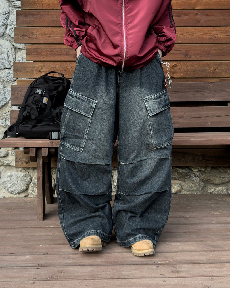 Bare Washed Wide Cargo Denim