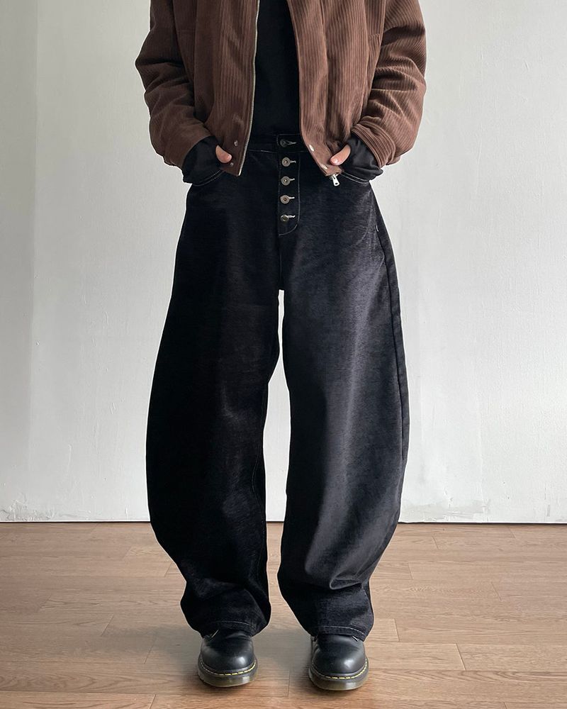 Button Curved Velvet Pants