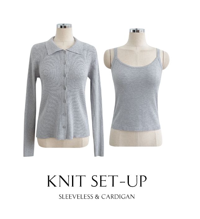 Nels Sleeveless Collar Knit Cardigan Set