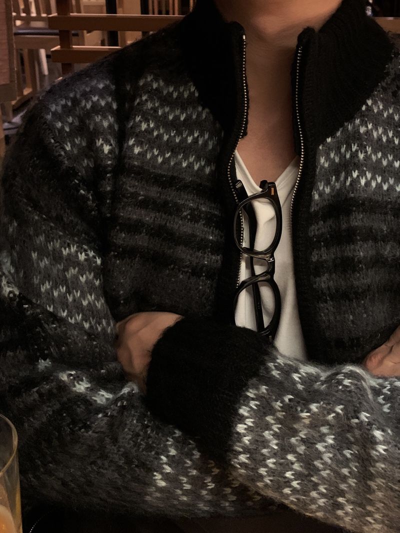 Look Aces High Neck Check Two-Way Knit Zip-Up