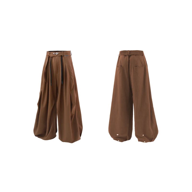 RELABEL('LABEL) Acetic acid wool pants with complimentary elastic waistband, pleated knife-edge silhouette, loose and casual fit