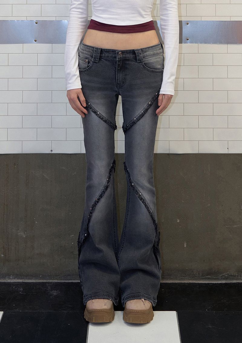 dia stud boots cut denim pt - grey