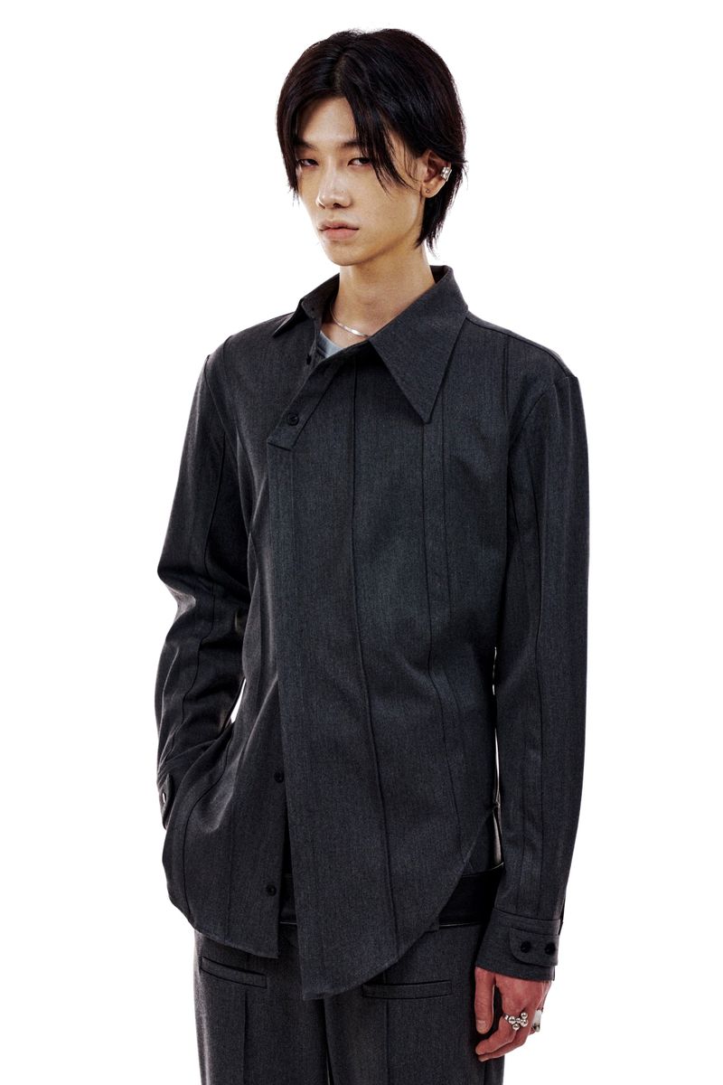 UNBALANCED BUTTON STRAP SHIRT