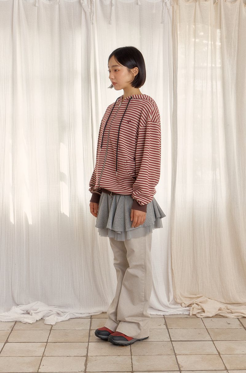 STRIPE HOODED ZIP-UP (RED)