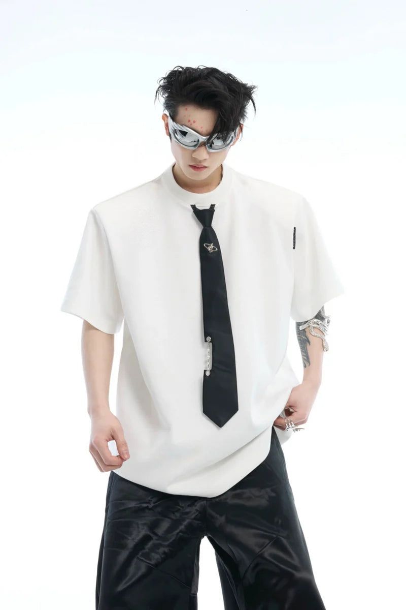 Tie Detail Padded Shoulder T-Shirt