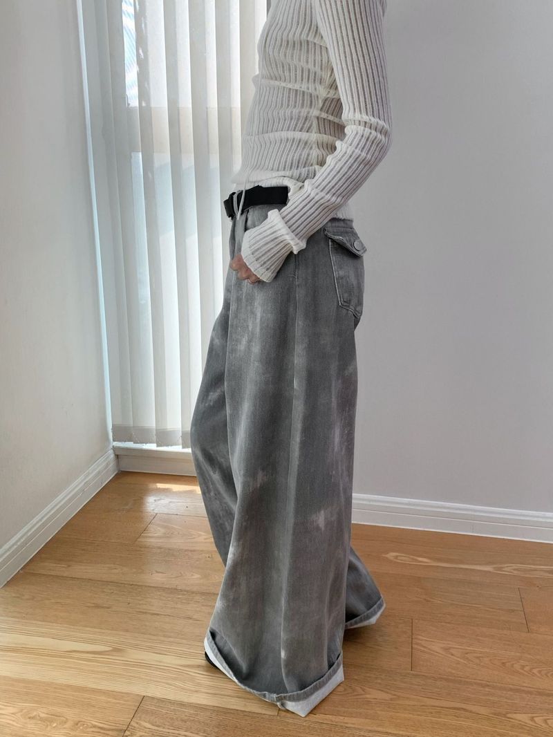 Gray washed wide cotton pants