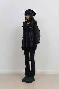 Button Slit Bootcut Pants / Black