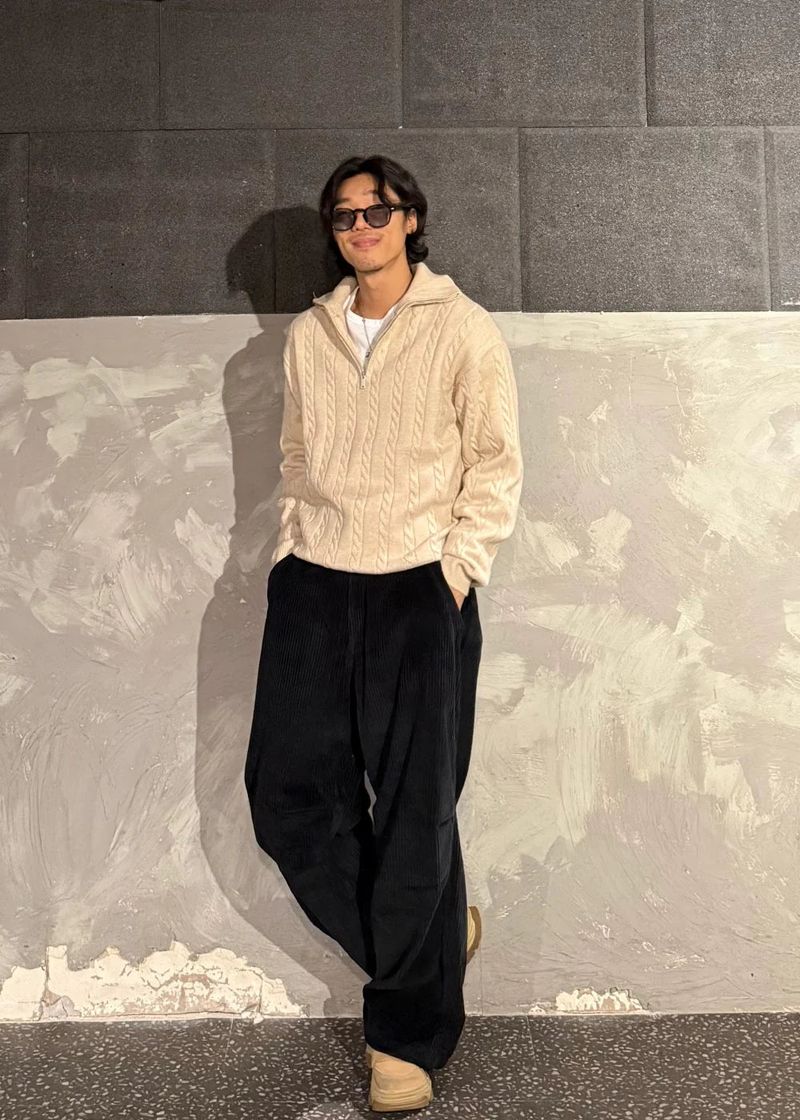 High-Neck Cable Half-Zip Up Knit 6COLOR