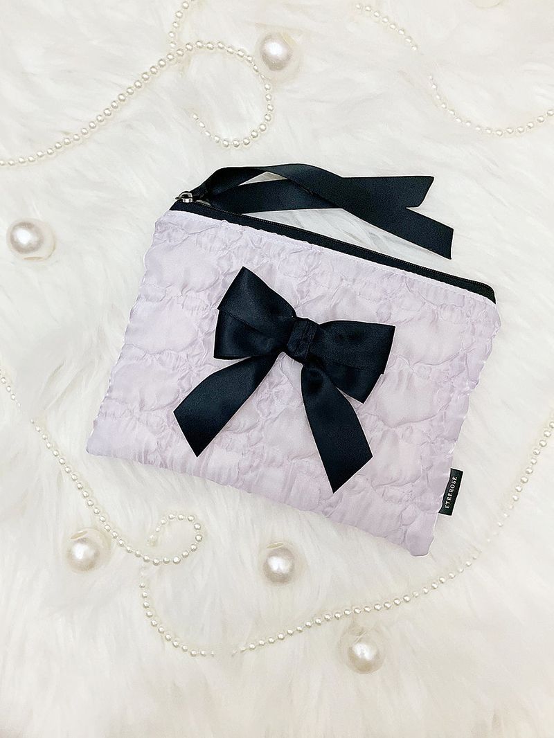Glossy Double Ribbon Zip-pouch (M