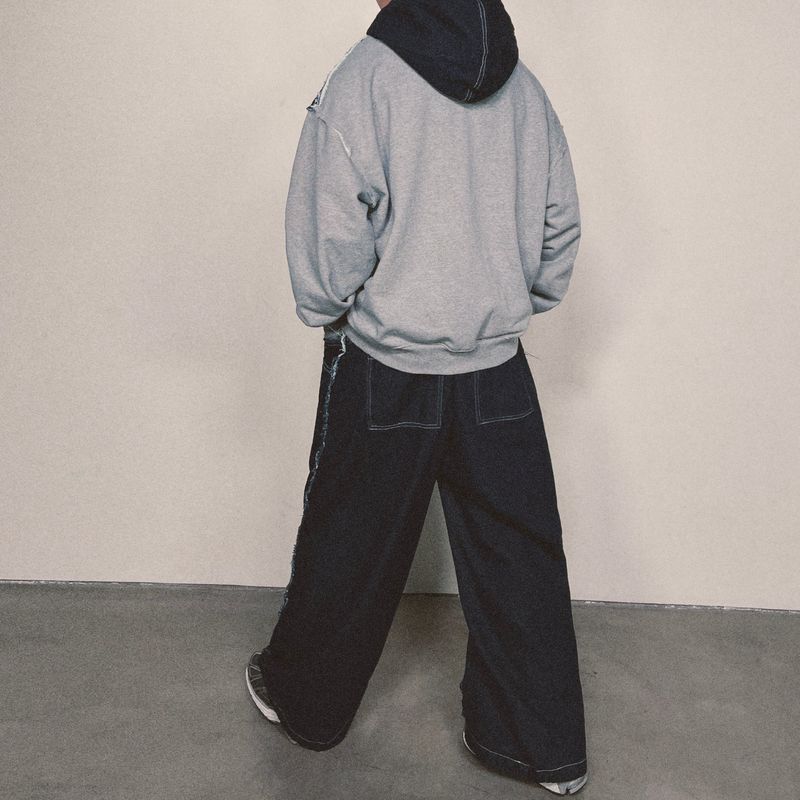 layered deconstructed zip-up hoodie_blue