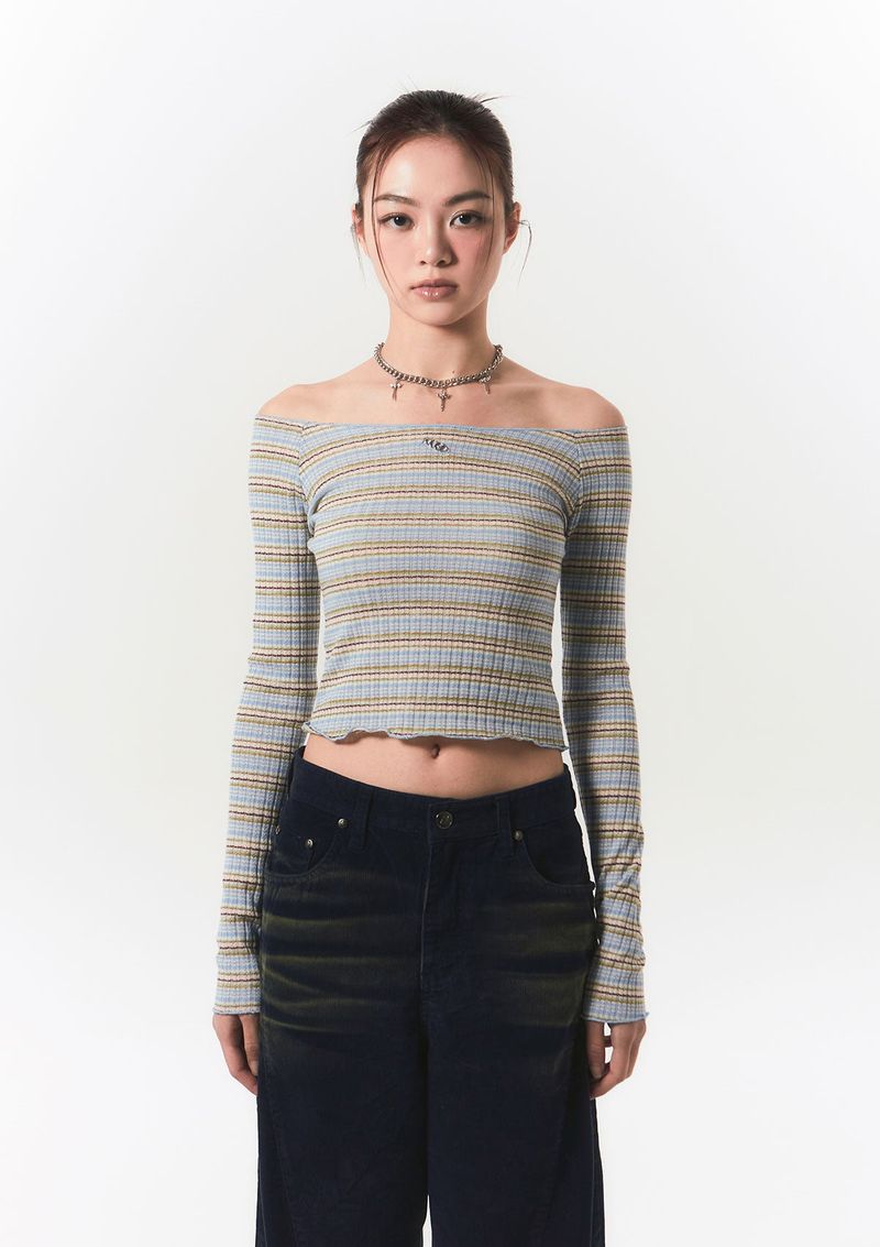 CHERRYQUIRI（チェリーキュリー）の「smooth off shoulder top - blue stripe（Tops）」