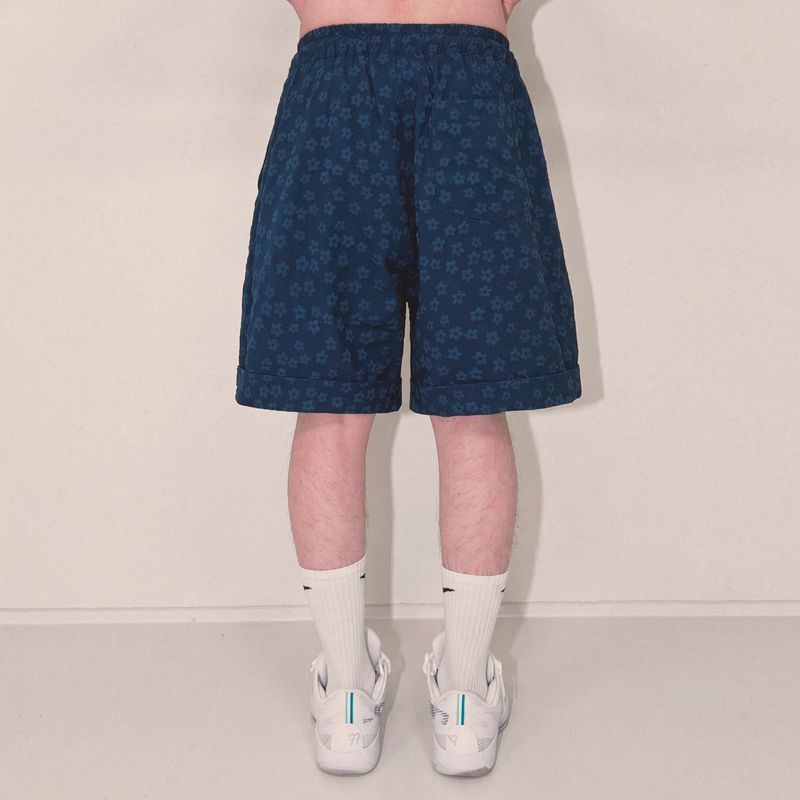 flower turn-up shorts_blue