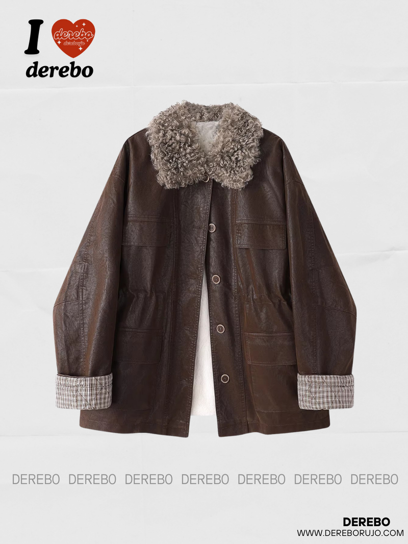 dereborujo（ドレボルゾー）の「Poodle Fur Bike Leather Half Coat（Jackets/Outerwear）」
