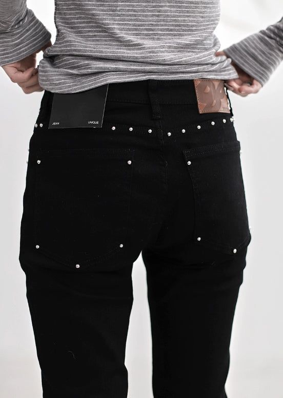 Black pin bootcut denim