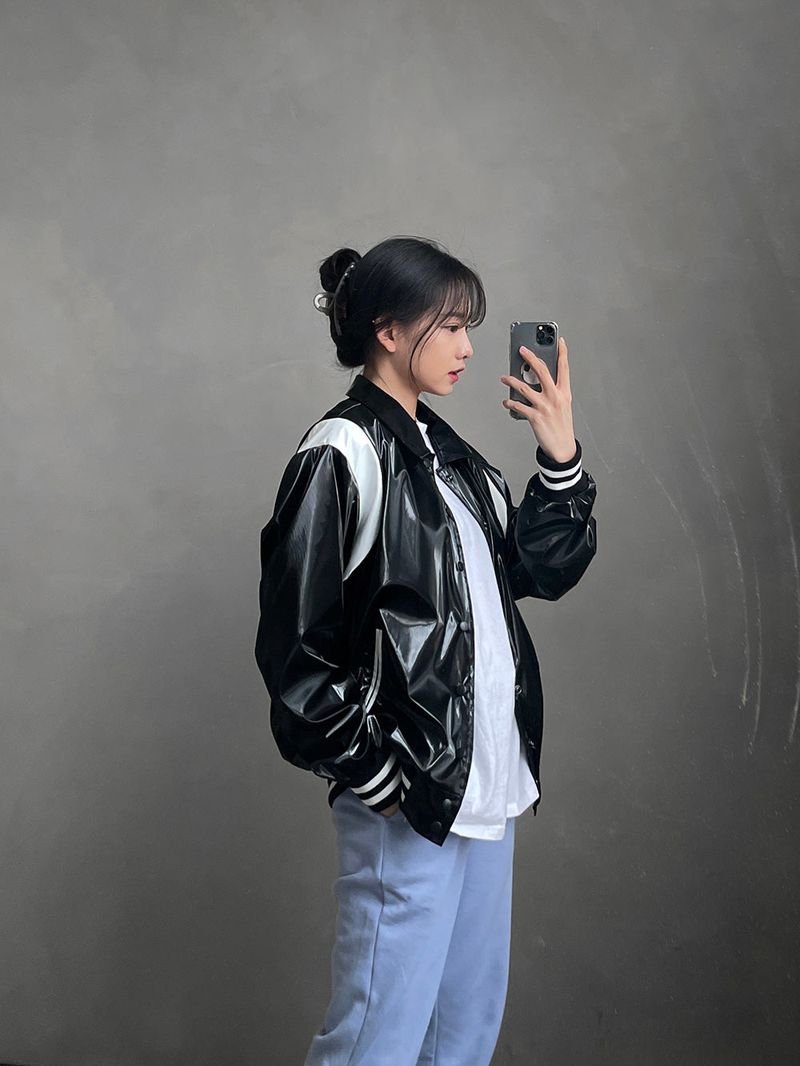 ASCLO Shine Leather Varsity Jacket (3color)