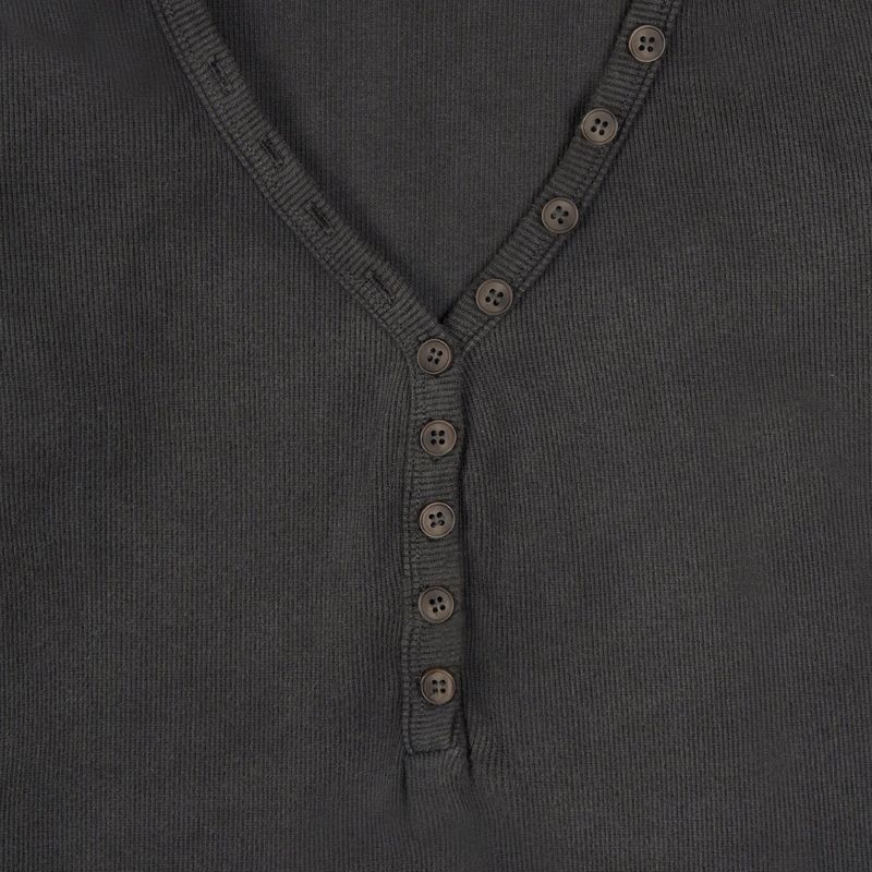 V NECK BUTTON HOODIE (CHARCOAL GREY)