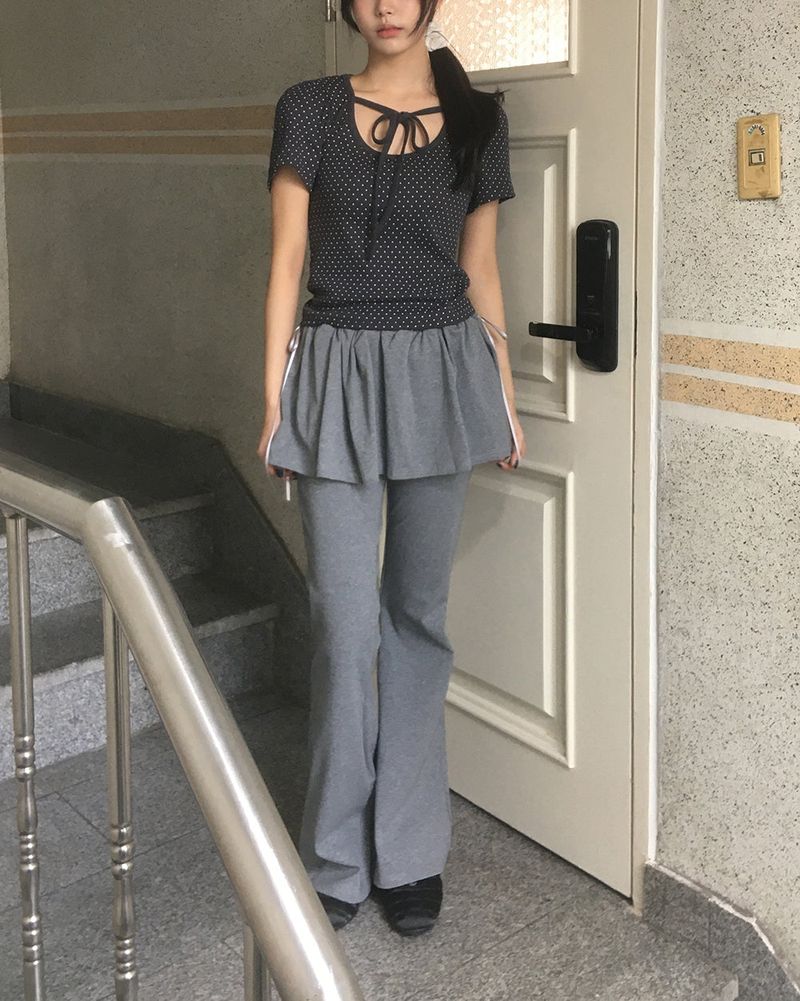 ハエルドットパフスリーブストラップTシャツ