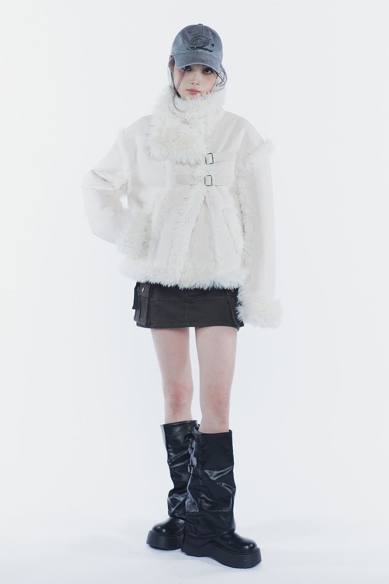 PAIN OR PLEASURE（ペインオアプレジャー）の「LUNA BELTED SHEARLING JACKET cream（Jackets/Outerwear）」