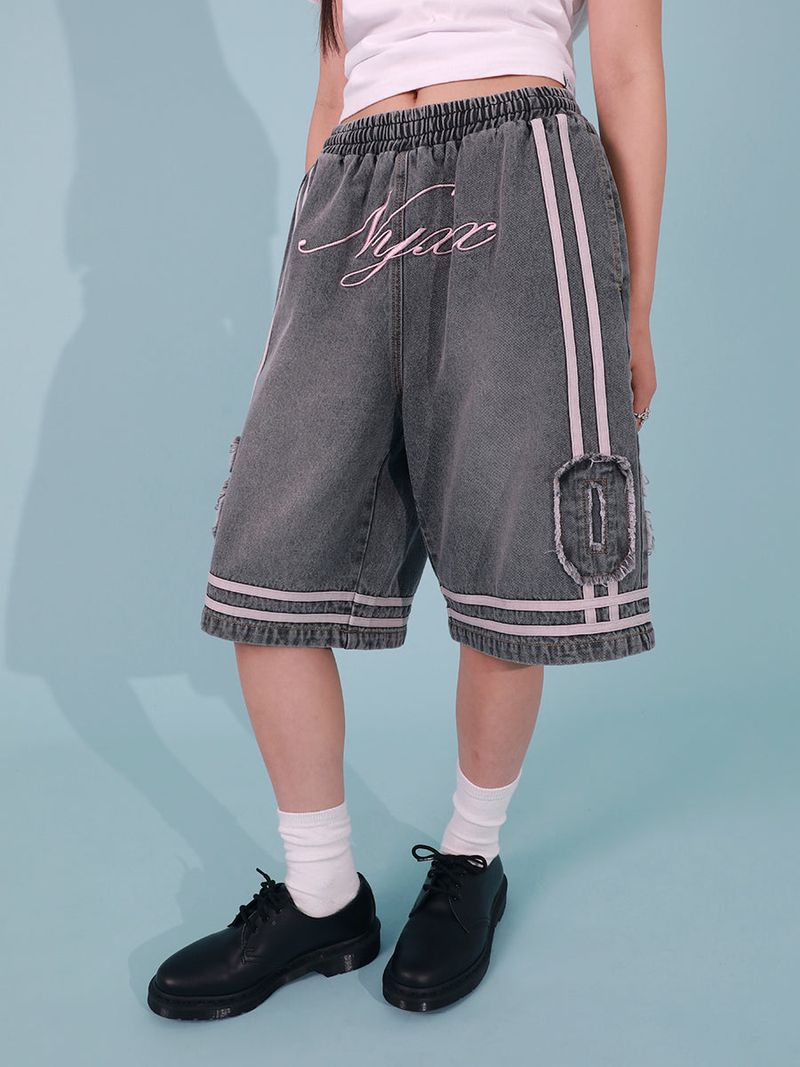 BASKETBALL DENIM HALF PANTS (GREY)