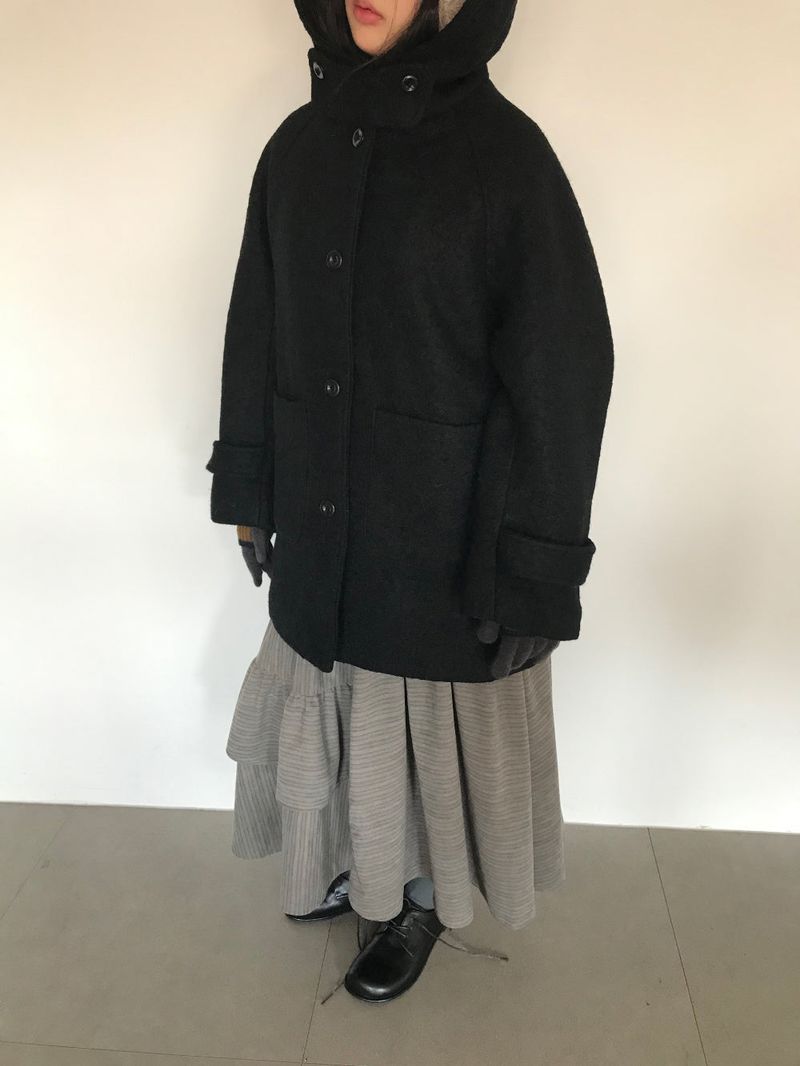 [MD Pick]Fine wool hooded half coat (2color)