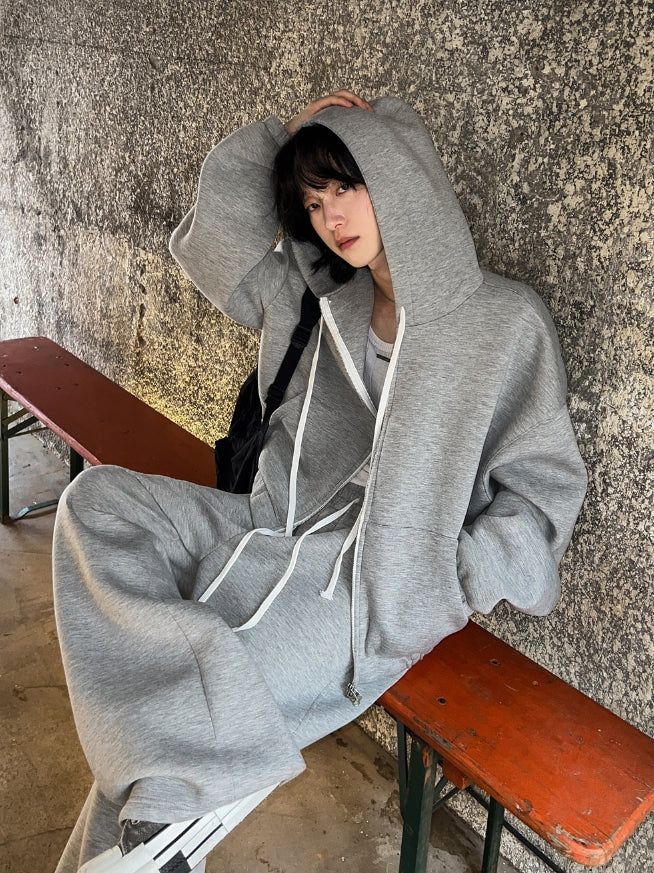 Neoprene semi-crop hooded zip-up
