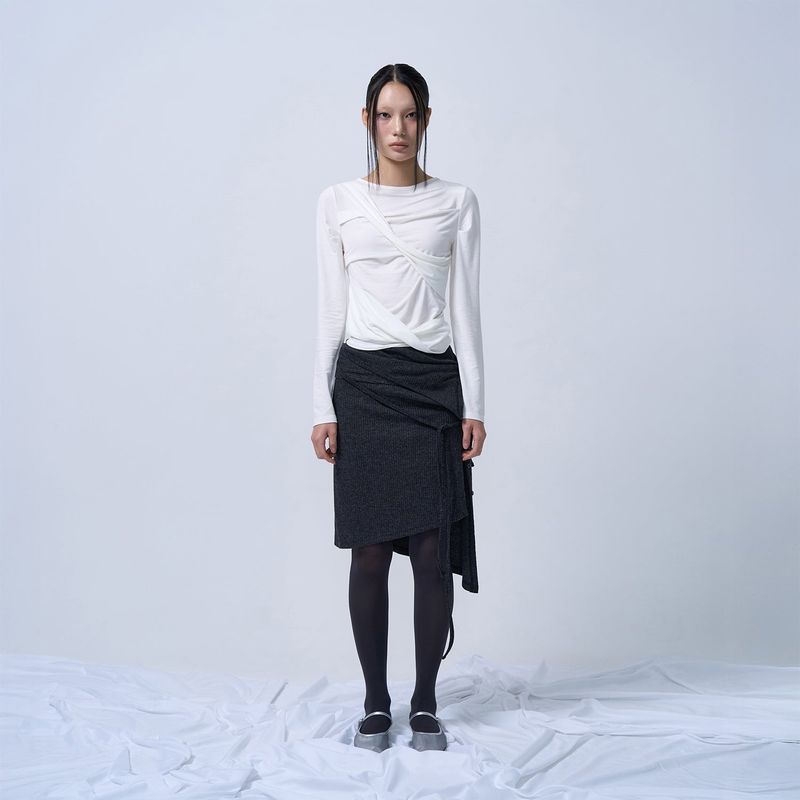 LAYERABLE BUTTON WRAP SKIRT (MELANGE CHARCOAL)