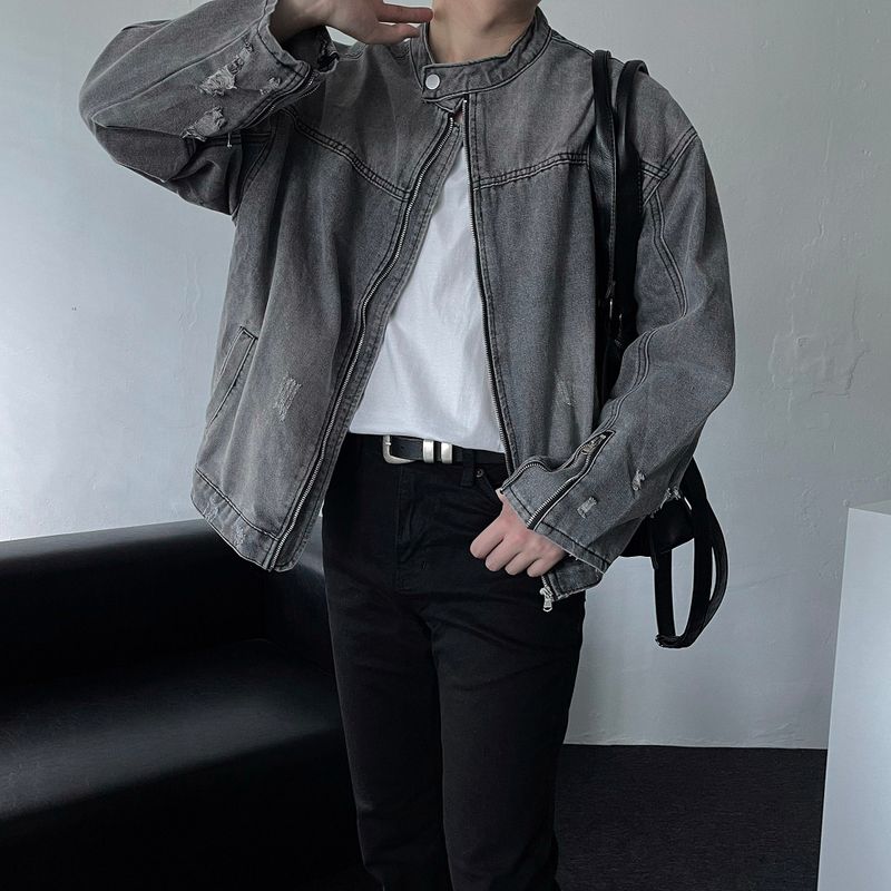Gray Damage Black Jeans Jacket (D784205639992)