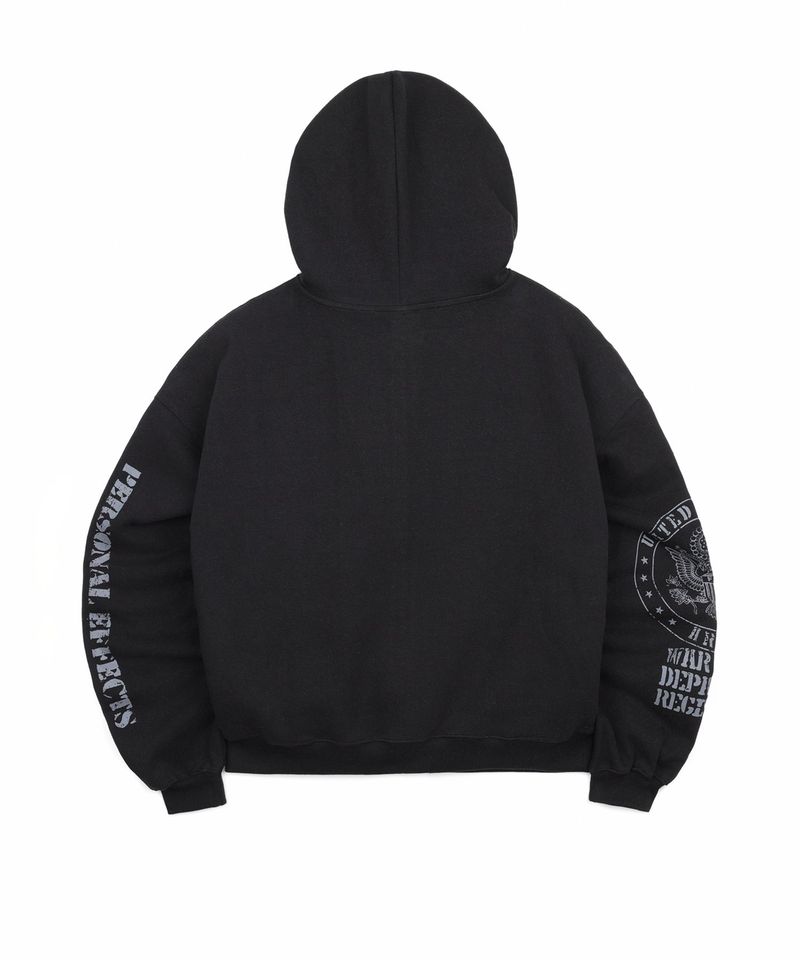 Marine Crack Print Hooded Zip-Up - Black