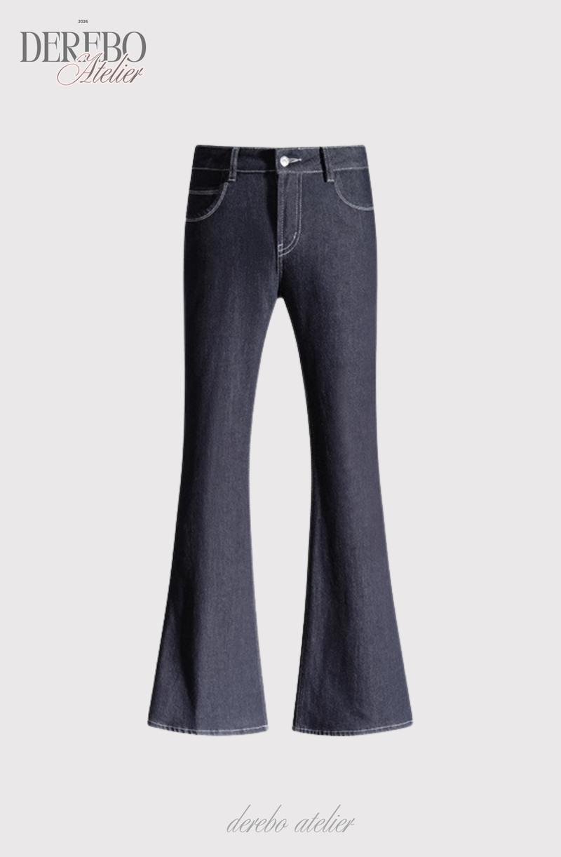 Deep green paper flared long denim pants