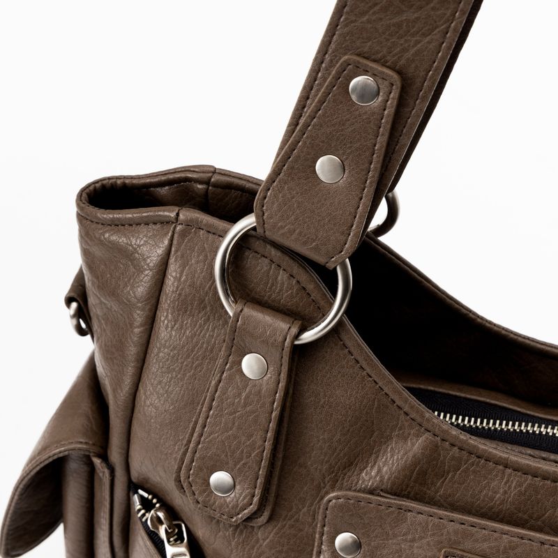 Studded Leather Shoulder Bag (Brown)