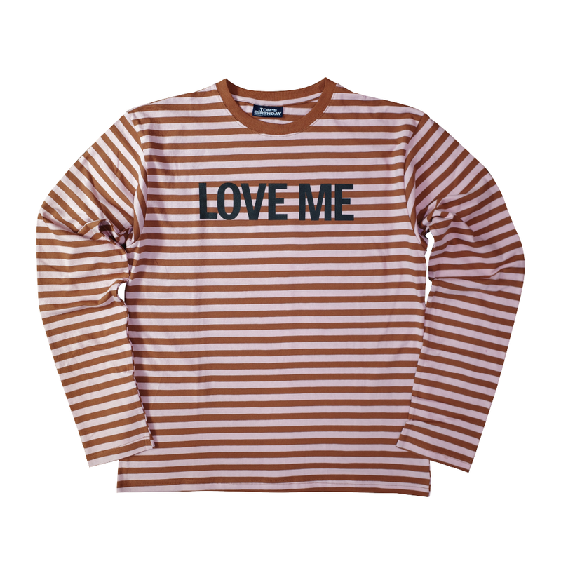TOM'S BIRTHDAY（トムズバースデー）の「LOVE ME Stripe Long T-shirt Peach Brown（Tops）」