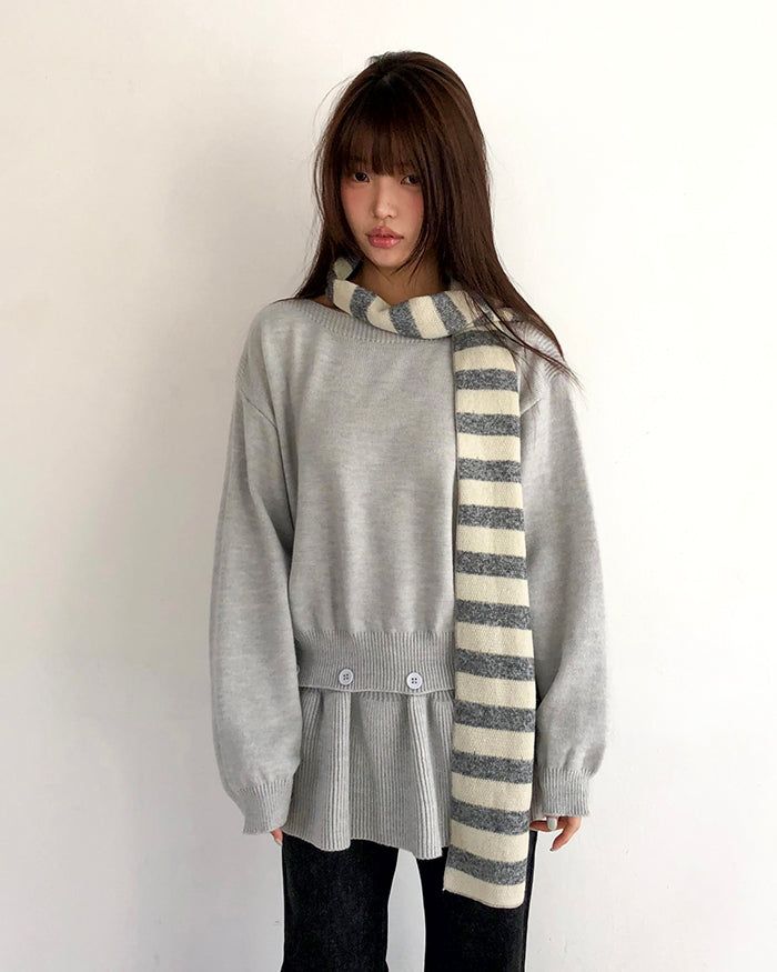 Peon Layered Frill Button Knit