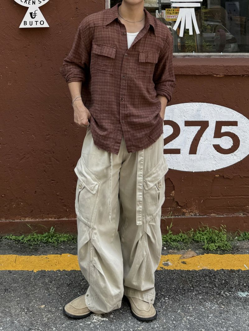 Belted cut line dying cargo pants