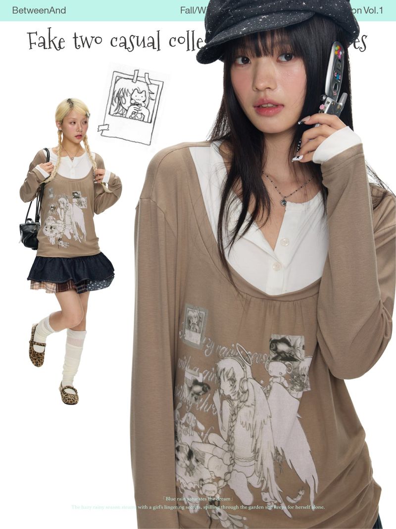 BETWEENAND（ビトゥウィーンアンド）の「BETWEENAND Brown short-sleeved casual college-style T-shirt for women, autumn version（Tops）」