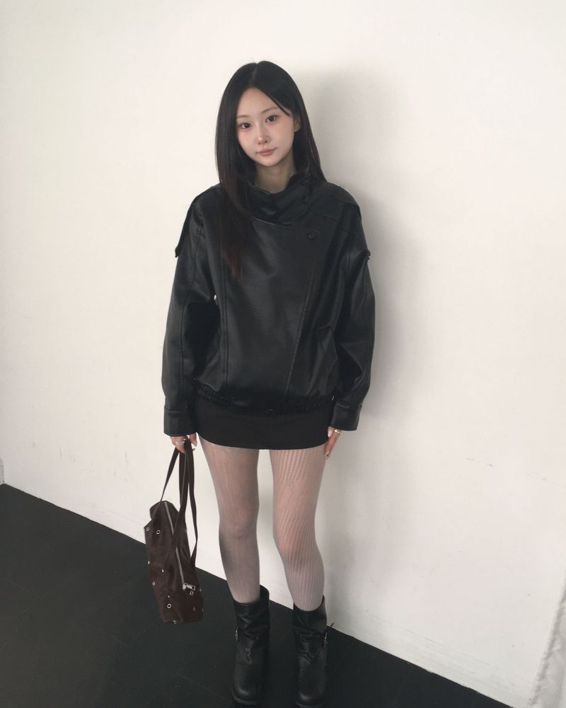 High neck leather jacket