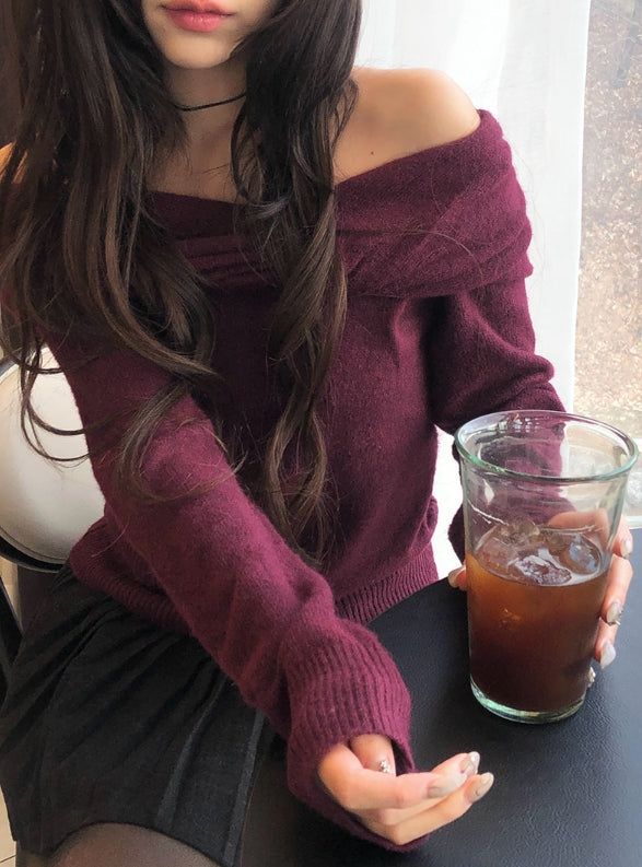 Helen Off-Shoulder Ribbon Twist Loose-Fit Knit
