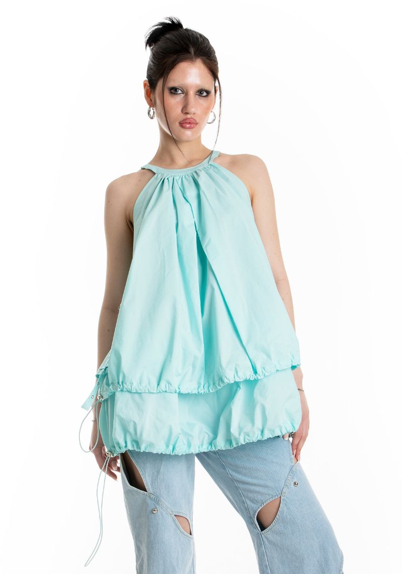 POCKET BALLOON MINI DRESS (AQUA)