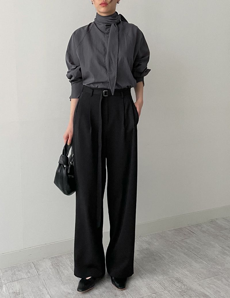 Marron Belted Two-Tuck Wide Slacks