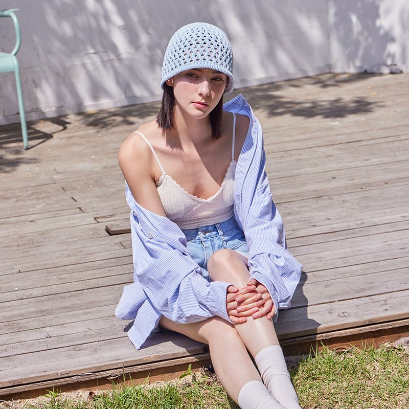 VZ Long Label Punching Knit Bucket Hat / Sky