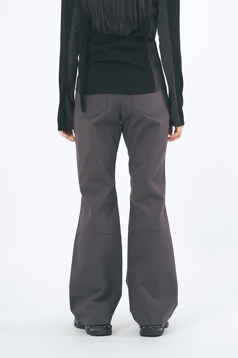 D-ring incision pintuck cotton bootcut pants