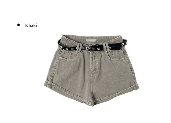 [Belt SET] ベッシー ロールアップ ウォッシング デニム ショートパンツ
