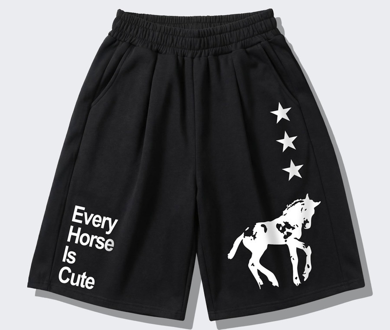 Balloon Curved Sweat Bermuda Pants Black Horse