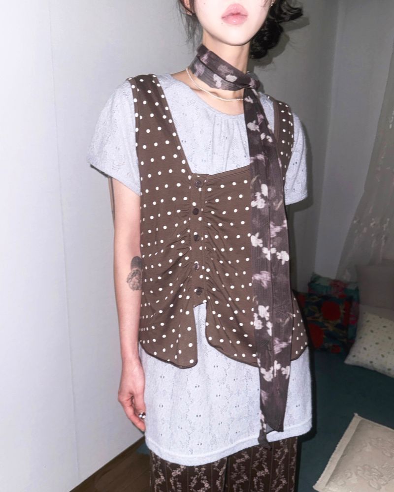 (3color) Dot Shirring Asymmetrical Vest