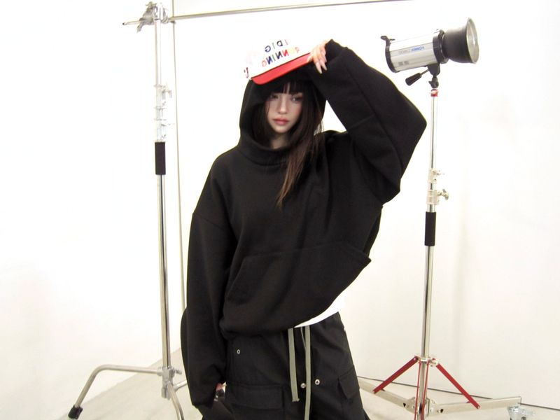 High-neck cropped hoodie
