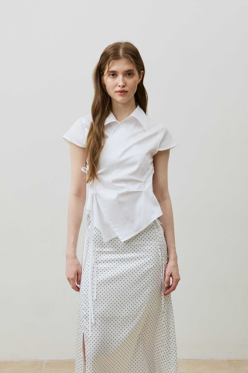 HALO WRAP CAP SLEEVE SHIRT / WHITE