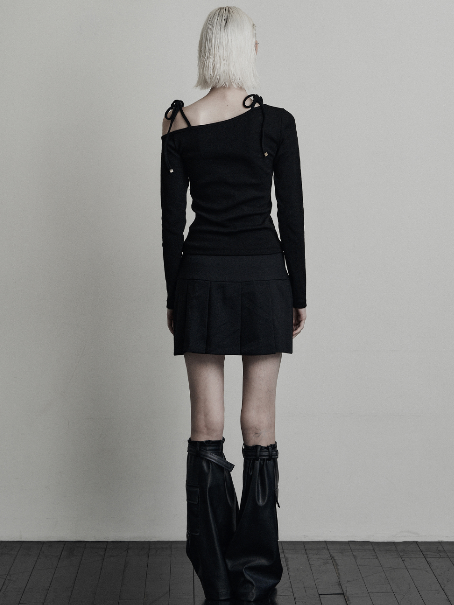 [mnem] chain pleats mini skirt (black)