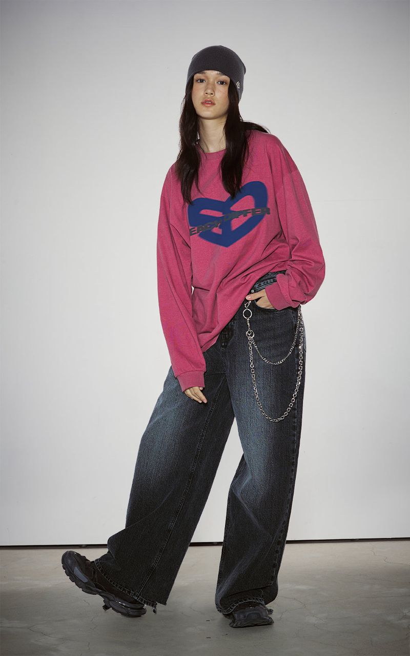 BLUR HEART LONG SLEEVE_VINTAGE RED